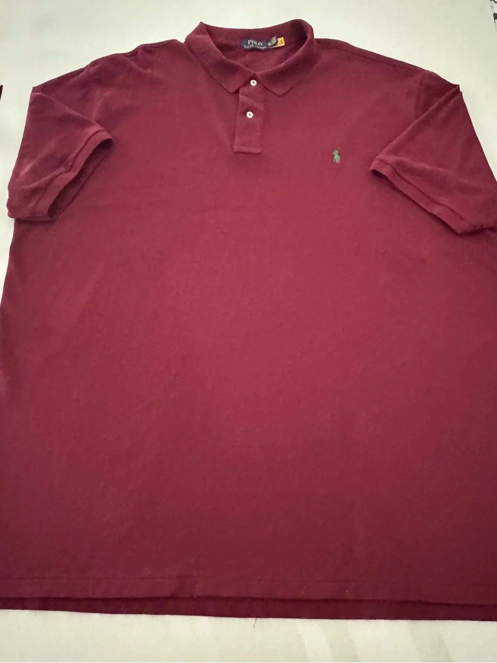 Polo Ralph Lauren Men’s Mesh Polo Shirt Burgundy with Green Pony Big & Tall 4XL